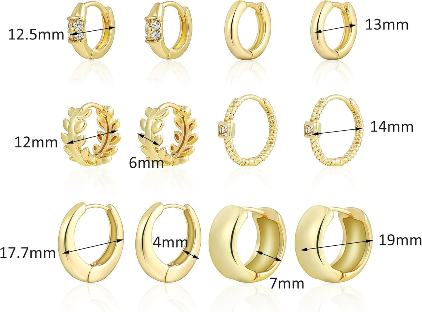 6 Pairs Small Gold Huggie Hoop Earrings for Women, 14K Gold Plated Cartilage Pie